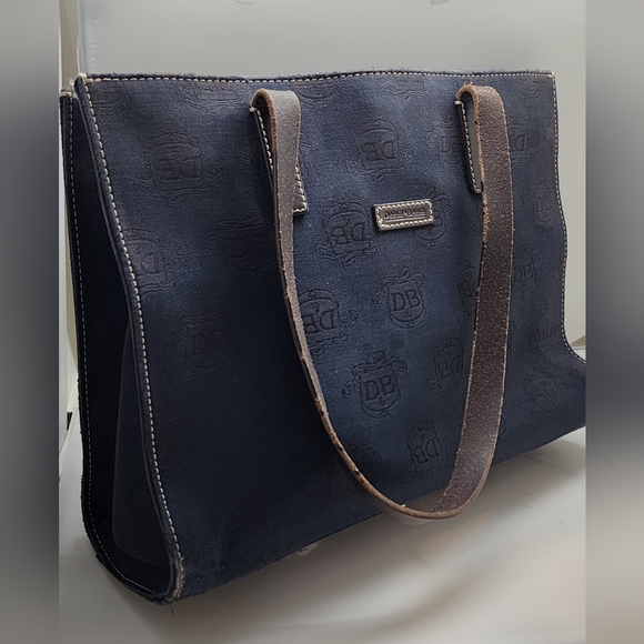 DOONEY & BOURKE black Monogram Eastwest Canvas Tote with leather straps - Picture 2 of 5